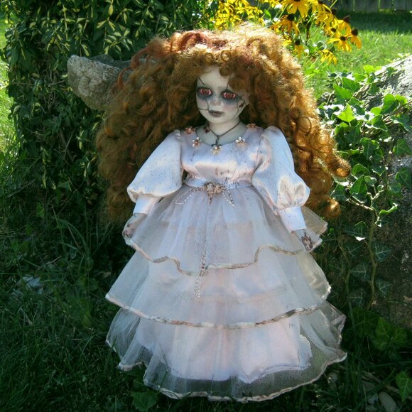 Custom Creepy Bride Doll Hand Painted Porcelain Halloween Art Gothic Horror OOAK - Picture 3 of 12